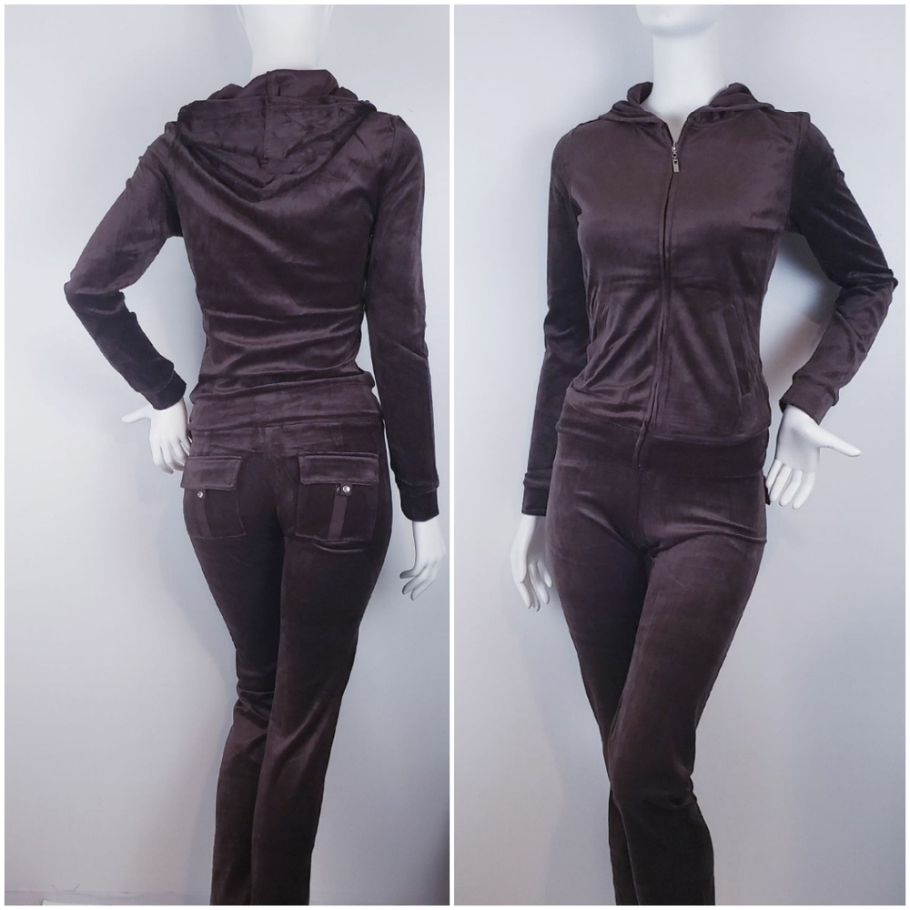 Brown velour hoodie and pant set